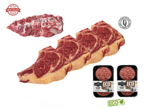 PACK BARBACOA ¡Ahorra 10%!: 4 CHULETONES PREMIUM, 4 BURGERS ECO & 1 PLUMA IBÉRICA